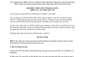 Nghị quyết 73/2012/NQ-HĐND mức trích từ khoản thu hồi qua thanh tra đã nộp vào ngân sách Hà Giang