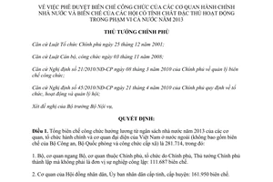 Quyết định 1878/QĐ-TTg năm 2012 phê duyệt biên chế công chức cơ quan nhà nước