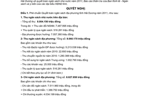 Nghị quyết số 43/2012/NQ-HĐND phê chuẩn quyết toán Ngân sách năm 2011 Hải Dương