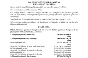 Nghị quyết 58/2012/NQ-HĐND  phê chuẩn quyết toán thu chi ngân sách Nghệ An
