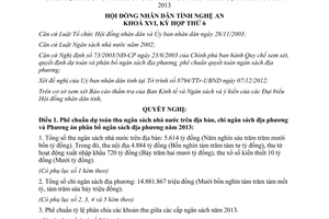 Nghị quyết 59/2012/NQ-HĐND phê chuẩn dự toán thu chi ngân sách 2013 Nghệ An