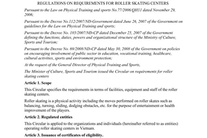 Circular No. 16/2012/TT-BVHTTDL regulations on requirements for roller skating centers