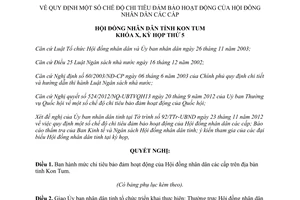 Nghị quyết 38/2012/NQ-HĐND mức chi cho hoạt động của Hội đồng nhân dân các cấp Kon Tum