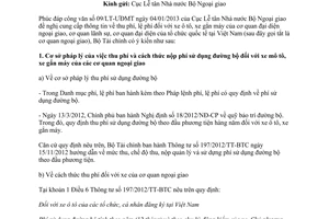 Công văn 1231/BTC-CST phí lệ phí đối với xe ô tô gắn máy của cơ quan ngoại giao