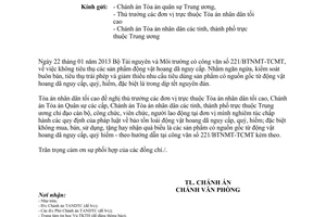 Công văn 34/TANDTC-TB không tiêu thụ sản phẩm động vật hoang dã nguy cấp