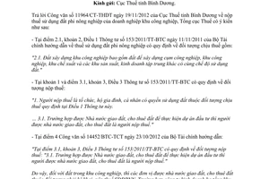 Công văn 405/TCT-CS nộp thuế sử dụng đất phi nông nghiệp trong khu công nghiệp