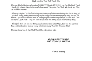 Công văn 430/TCT-CNTT bổ sung thêm đường truyền Internet