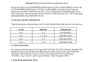 Công văn 34/SGD&ĐT-GDTrH  tổ chức thi giải Toán qua Internet học sinh tiểu học
