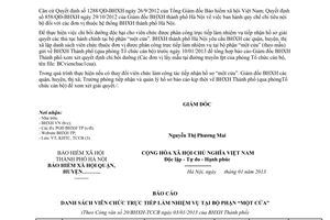 Công văn 20/BHXH-TCCB báo cáo viên chức trực tiếp được phân công tiếp nhận