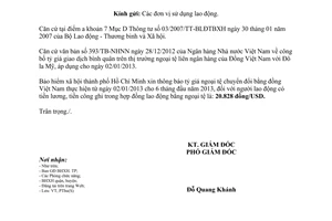 Công văn 33/BHXH-THU tỷ giá ngoại tệ 6 tháng đầu năm 2013