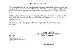 Công văn 90/BNN-TC điều chỉnh dự toán kinh phí Dự án sản xuất giống cà phê
