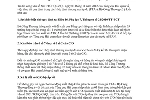 Công văn 137/BCT-XNK thực hiện quy định trong FTAs