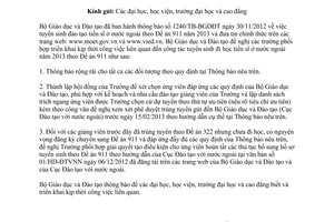 Công văn 204/BGDĐT-ĐTVNN triển khai tuyển sinh năm 2013 theo Đề án 911