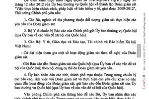Công văn 284/VPCP-V.III thực hiện Nghị quyết 551/NQ-UBTVQH13 hoạt động giám sát
