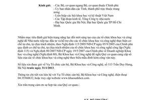 Công văn 97/BKHCN-TCCB Cung cấp số liệu phục vụ đánh giá hiện trạng năng lực đổi mới sáng tạo 2013
