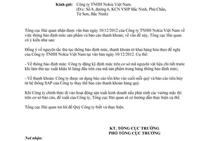 Công văn 410/TCHQ-GSQL thông báo định mức báo cáo thanh khoản