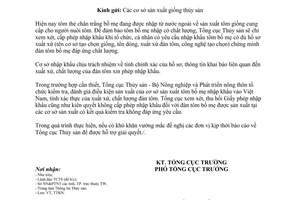 Công văn 144/TCTS-VP 2015 quản lý chất lượng tôm chân trắng bố mẹ nhập khẩu phục vụ sản xuất giống