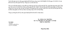 Công văn 461/TCHQ-TCCB đổi tên Chi cục Hải quan Hà Tây