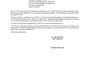 Công văn 461/BYT-ATTP đính chính khoản 4 Điều 4 Thông tư 15/2012/TT-BYT