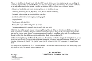 Công văn 531/BGDĐT-GDĐH xác nhận thông tin Đăng ký tuyển sinh đại học cao đẳng