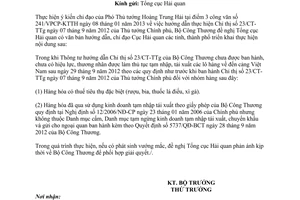 Công văn 626/BCT-XNK tạm nhập tái xuất hàng hóa