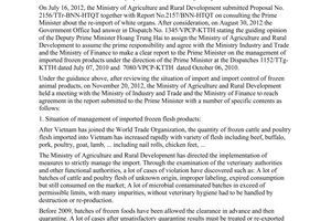 Official Dispatch No. 79/BNN-HTQT Permission for re- import of frozen white orga