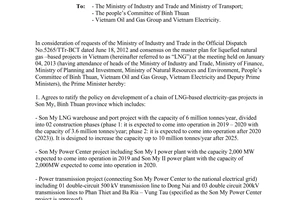 Dispatch 138/TTg-KTN Vietnam’s liquefied natural gas based projects