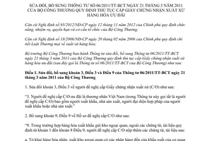 Thông tư 01/2013/TT-BCT sửa đổi quy định thủ tục cấp Giấy chứng nhận xuất xứ