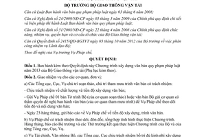 21 /QĐ-BGTVT chương trình xây dựng văn bản quy phạm pháp luật 2013
