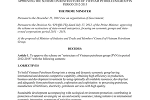 Decision No. 46/QD-TTg the scheme on restructure of Vietnam petroleum group in period 2012-2015