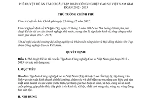 Quyết định 38/QĐ-TTg năm 2013 phê duyệt Đề án tái cơ cấu Tập đoàn Công nghiệp