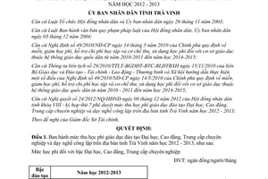 Quyết định 01/2013/QĐ-UBND mức thu học phí đại học cao đẳng trung cấp chuyên nghiệp Trà Vinh 2012 2013