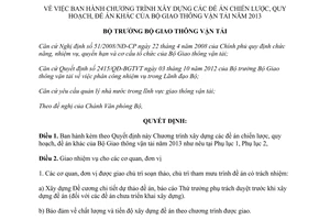 Quyết định 32/QĐ-BGTVT năm 2013 Chương trình xây dựng đề án chiến lược quy hoạch