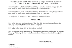 Quyết định 38/QĐ-TTCP 2013 chức năng nhiệm vụ quyền hạn Vụ Kế hoạch Tài chính Tổng hợp