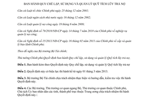 Quyết định 01/2013/QĐ-TTg Quy chế lập sử dụng quản lý Quỹ tích lũy trả nợ