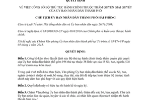 Quyết định 42/QĐ-CT 2013 công bố Bộ thủ tục hành chính Ủy ban nhân dân Hải Phòng