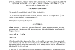 Quyết định 63/QĐ-TTg năm 2013 Kế hoạch hợp nhất văn bản quy phạm pháp luật