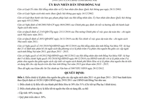 Quyết định số 02/2013/QĐ-UBND điều chỉnh tỷ lệ phân chia ngân sách Đồng Nai