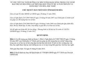 Quyết định 117/QĐ-CTUBND năm 2013 tiếp tục nuôi dưỡng đối tượng đang sống