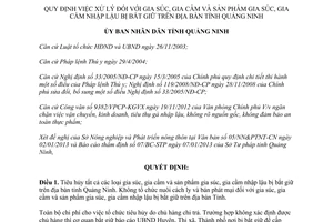 Quyết định 39/2013/QĐ-UBND xử lý đối với gia súc gia cầm và sản phẩm gia súc