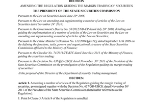 Decision No. 09/QD-UBCK amending the regulation guiding the margin trading