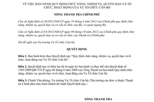 Quyết định 90/2013/QĐ-TTCP chức năng nhiệm vụ tổ chức Vụ Tổ chức Cán bộ