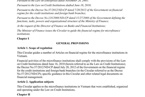 Circular No. 06/2013/TT-BTC guiding financial regime for microfinance institutio