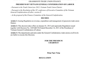 Decision No. 171/QD-TLD issuing regulation on revenue, expenditure and managemen