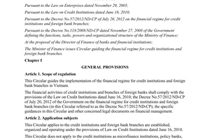 Circular No. 05/2013/TT-BTC guiding financial regime for credit institutions and