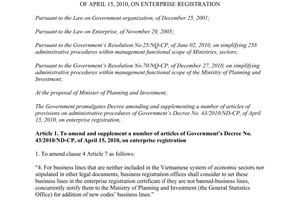 Decree No. 05/2013/ND-CP amending and supplementing a number of articles