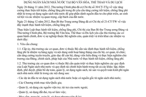 Chỉ thị 14/CT-BVHTTDL năm 2013 tăng cường thực hành tiết kiệm chống lãng phí