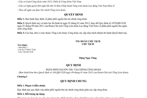 Quyết định 168/QĐ-TLĐ năm 2013 Quy định phân phối nguồn thu tài chính công đoàn