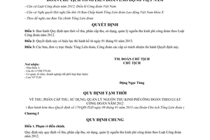 Quyết định 170/QĐ-TLĐ năm 2013 tạm thời thu phân cấp thu sử dụng quản lý