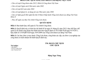 Quyết định 169/QĐ-TLĐ năm 2013 Quy chế quản lý Tài chính Công đoàn